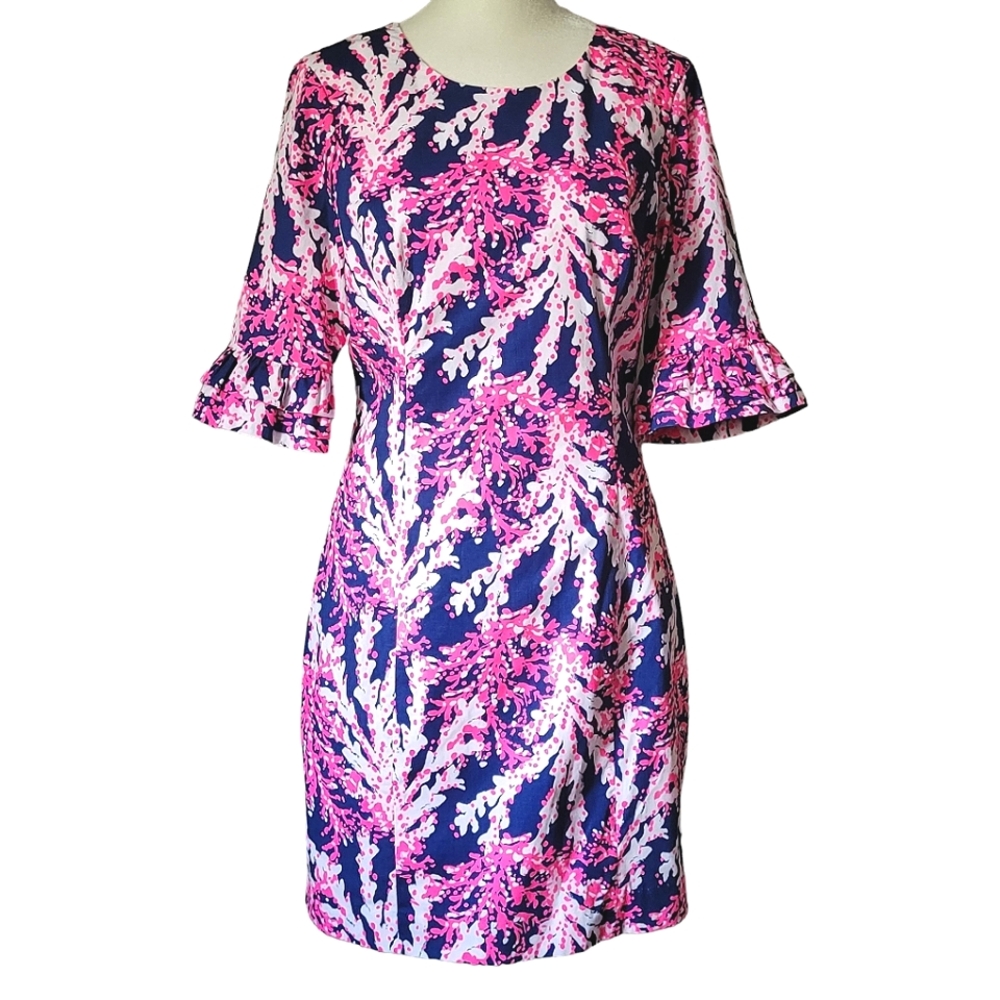 Lilly Pulitzer Fiesta Stretch Dress Nauti Navy Beyond the Sea Pink Coral Size 2 - Picture 4 of 17